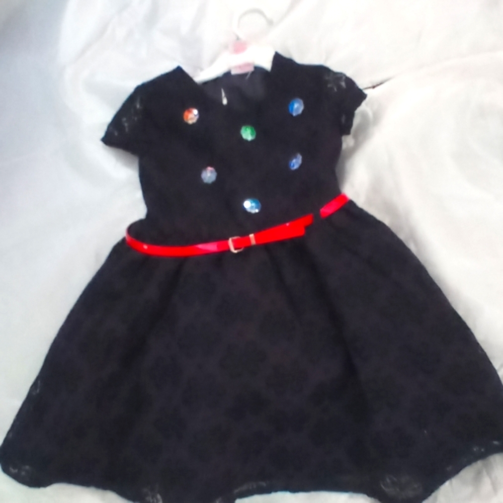 Girls 4T navy blue formal dress with the red belt
